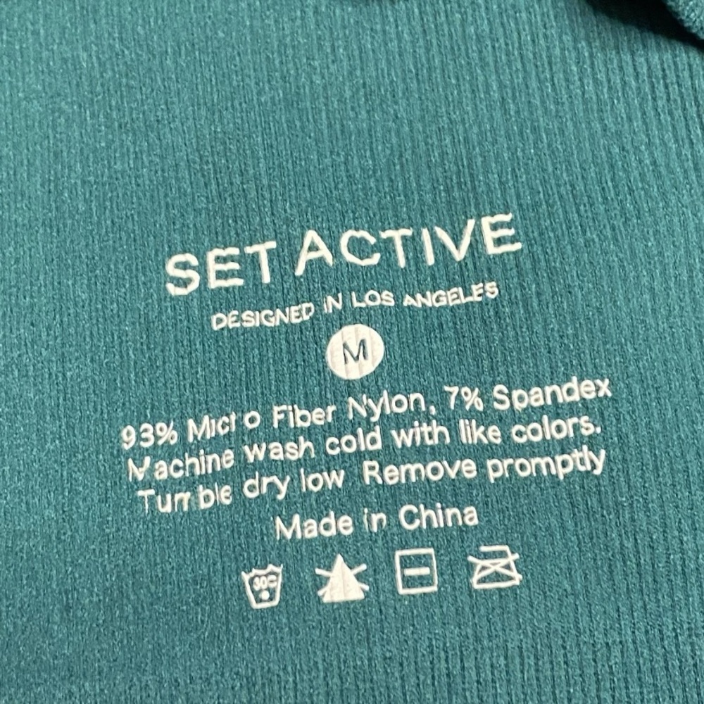 SET Active Sports Bra Womens M Green Sculpt Flex Ribbed One Shoulder Workout Gym - Picture 3 of 4